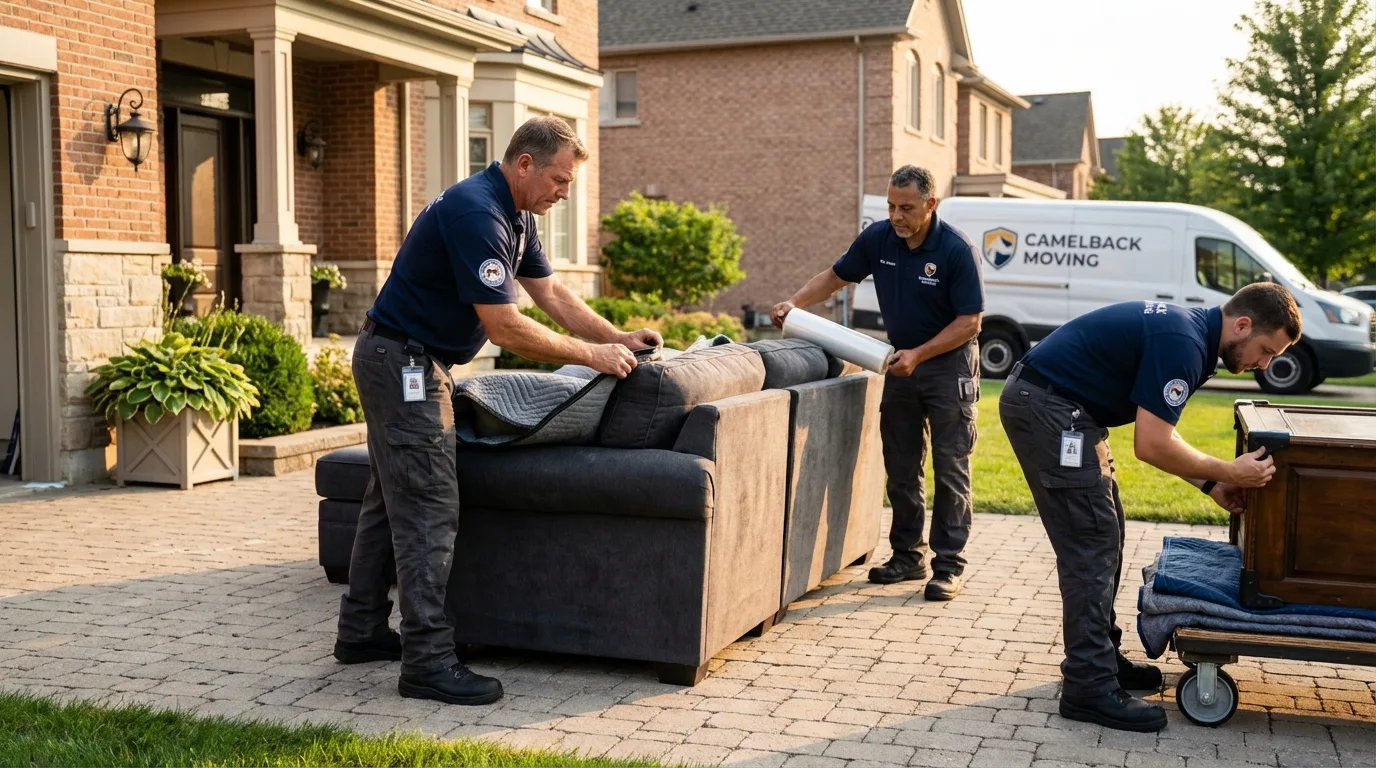 Large estate moving crew wrapping furniture in Salamanca, NY