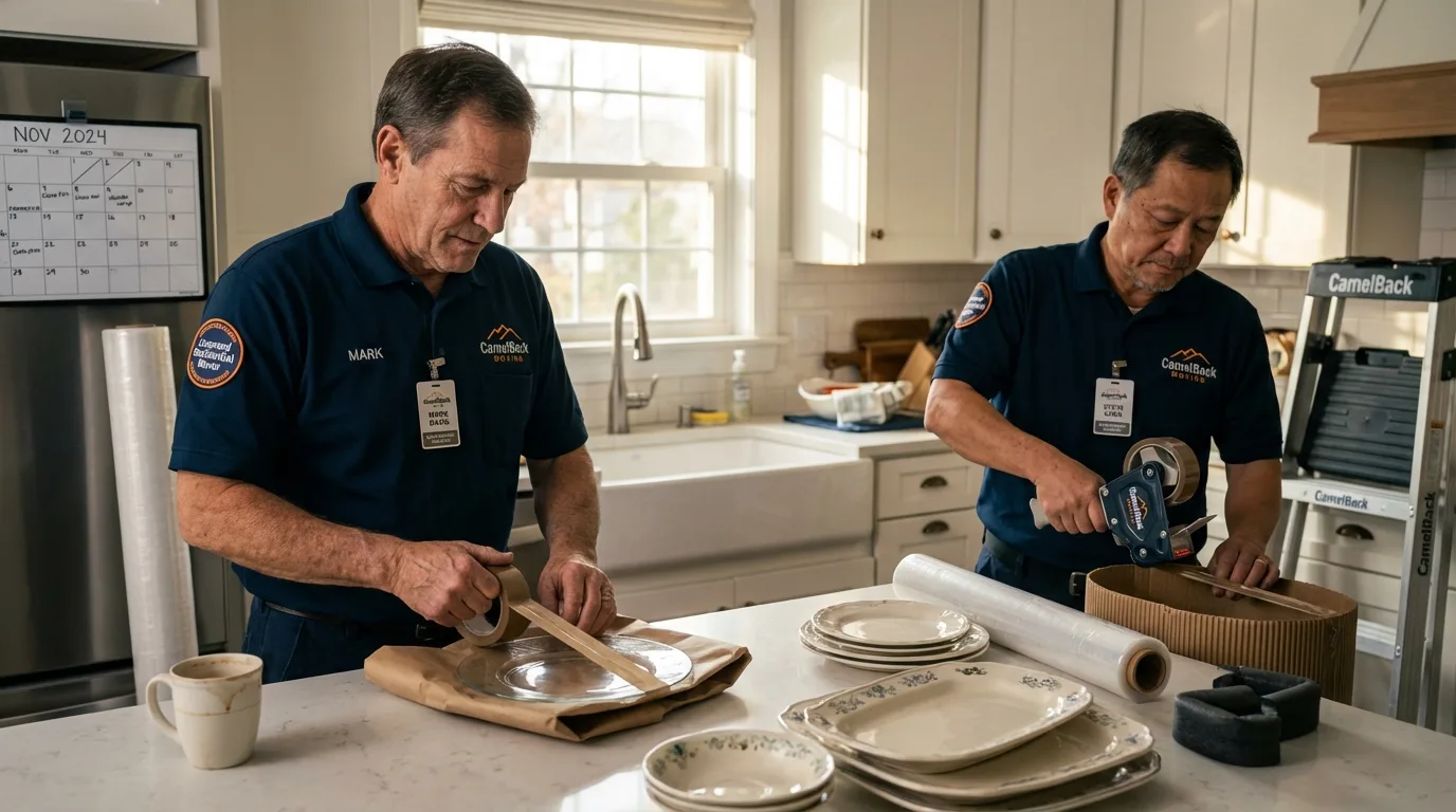 Professional crew packing kitchen dishware in Salamanca, NY